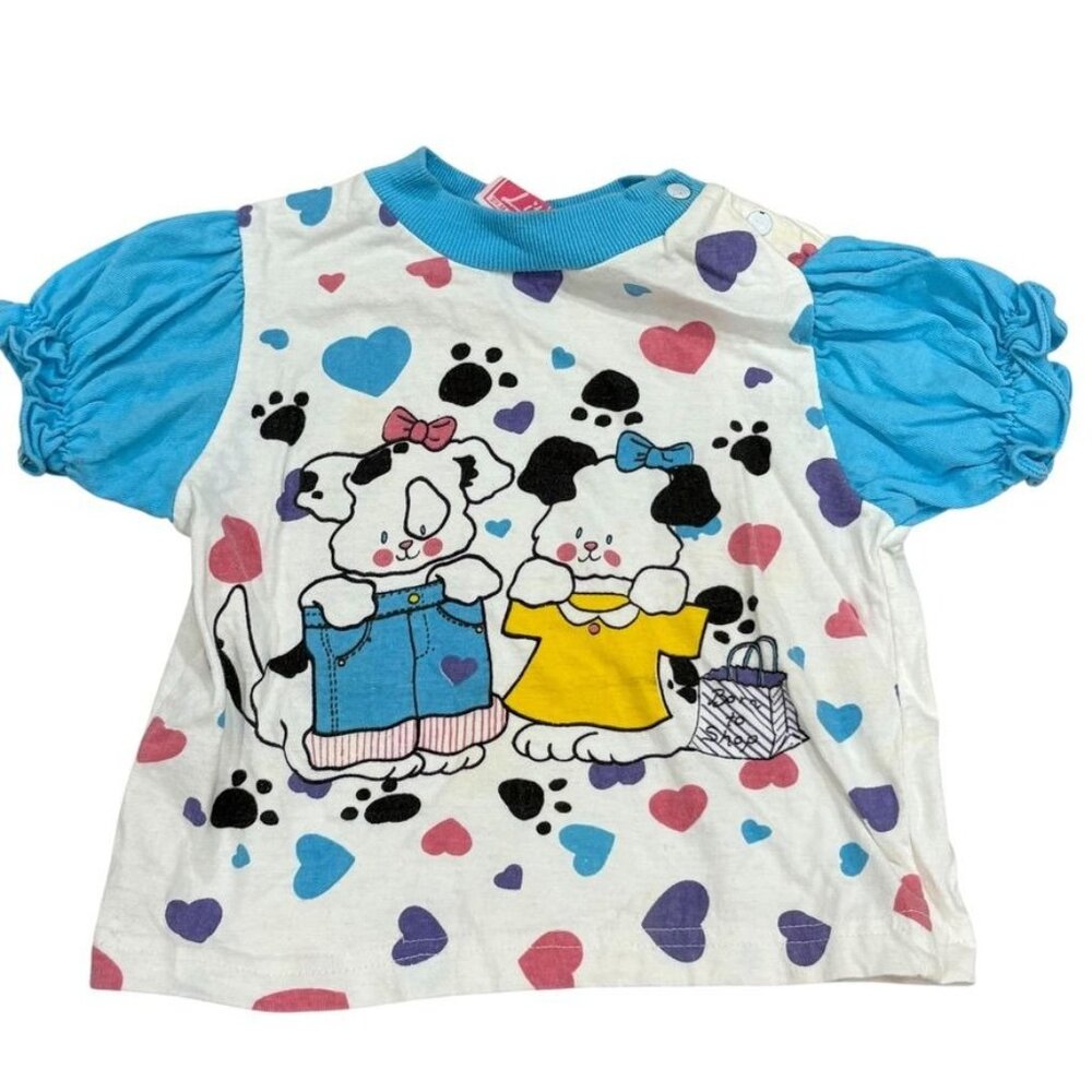 1980s Little By Little Toddler Shirt 24M Puppy & Heart Print